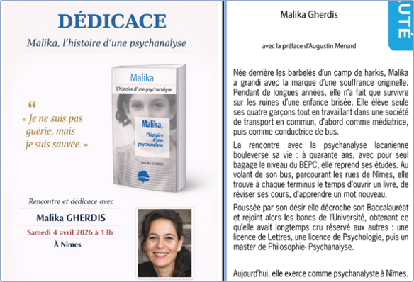 Ouvrage « Malika,l’histoire d’une psychanalyse » 